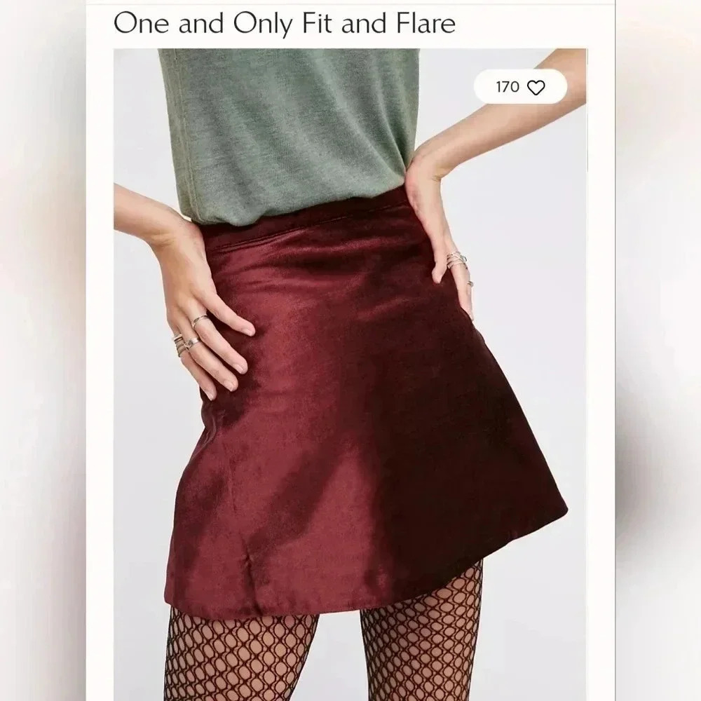 Free People One and Only Fit and Flare Velvet Maroon Zip Mini Skirt Size 2 or XS - Picture 5 of 11